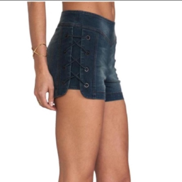lace up shorts denim